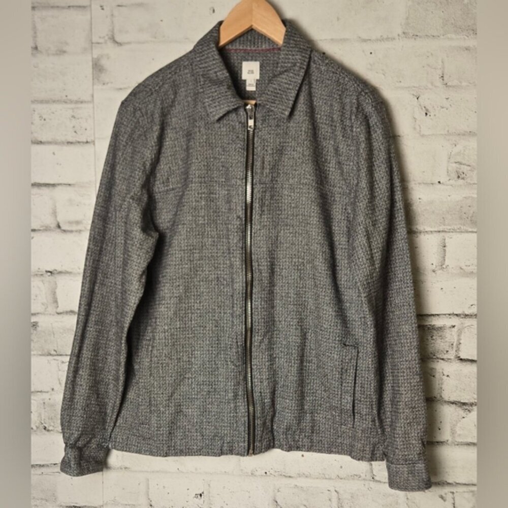 Mens Gray Zip Up Jacket Lightweight Casual Minimalist Bomber Large